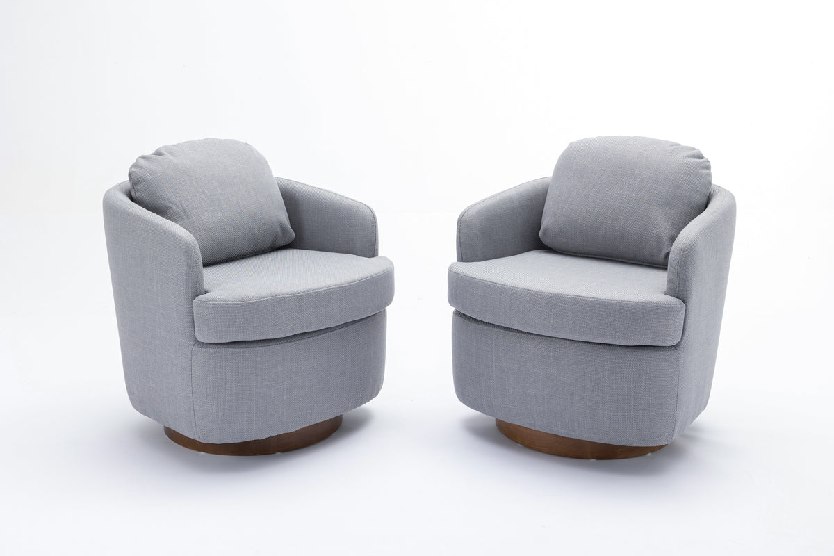 035 Linen Fabric Swivel Accent Chair With Soild Wood Round Brown Base Leg,Light Blue Light Blue Brown Primary Living Space Modern Eucalyptus Foam Linen