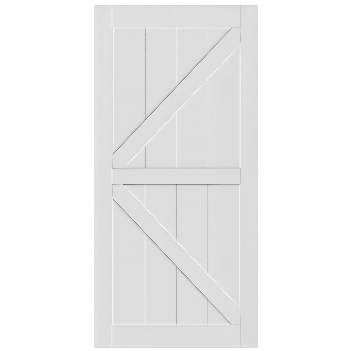 32" X 84" "K" Style Real Primed Door Slab 6.6Ft Barn Door Sliding Hardware Adjustable Floor Guider Pull Handle, Diy Unfinished Paneled Door, Modern Interior Barn Door, Moisture Proof White Mdf