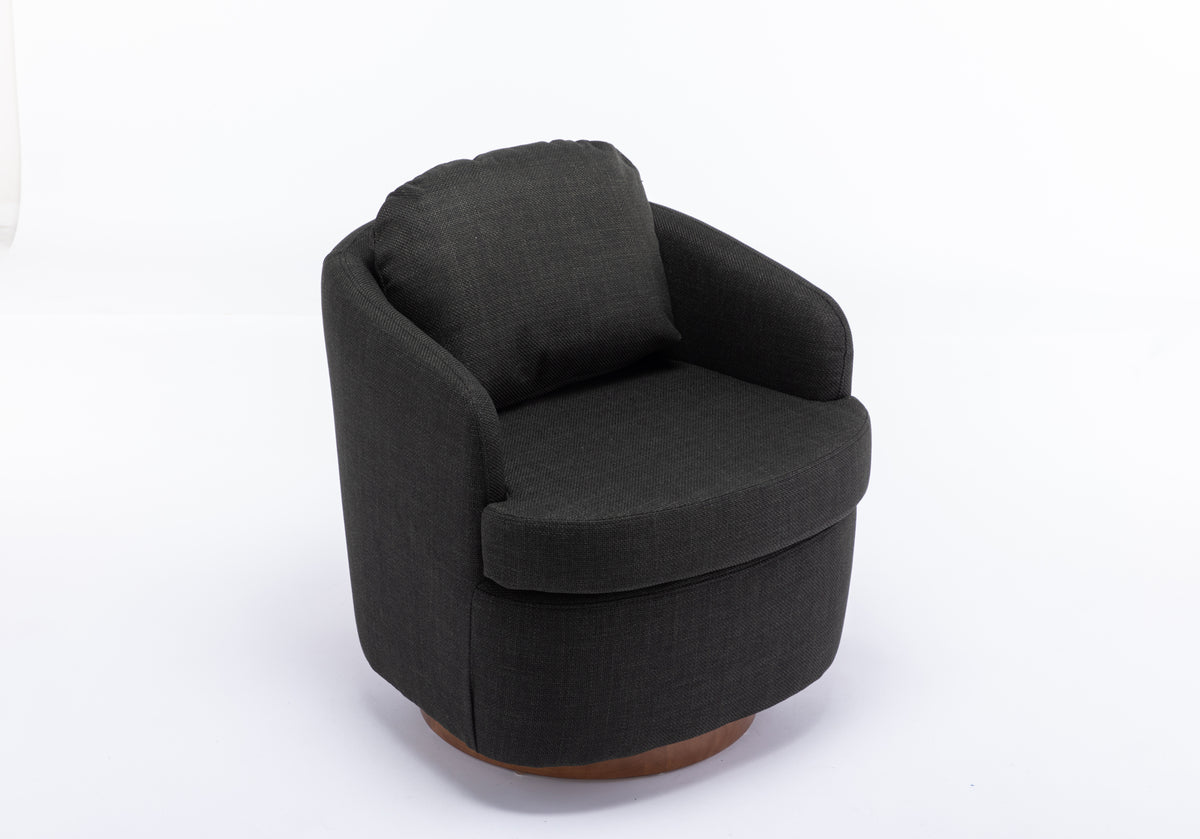 035 Linen Fabric Swivel Accent Chair With Soild Wood Round Brown Base Leg,Dark Gray Dark Gray Brown Primary Living Space Modern Eucalyptus Foam Linen