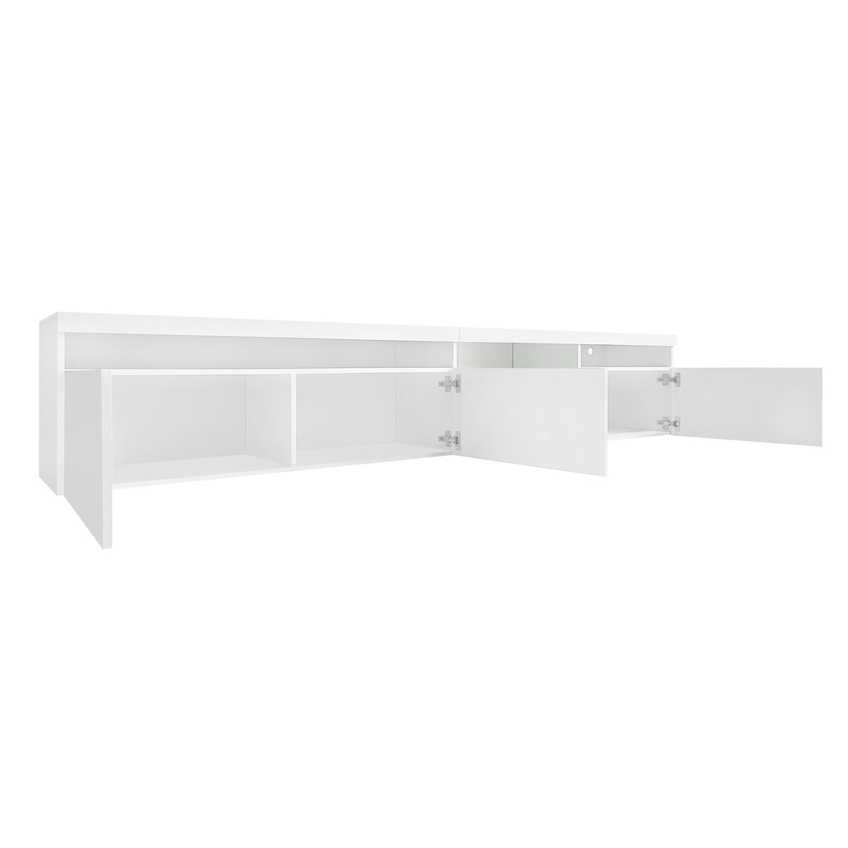 Unique Design Tv Stand With 2 Glass Shelves, Large Storage Space Media Console For Tvs Up To 105", Versatile Tv Cabinet With Led Color Changing Lights For Living Room, White White Primary Living Space 90 Inches Or Larger Particle Board