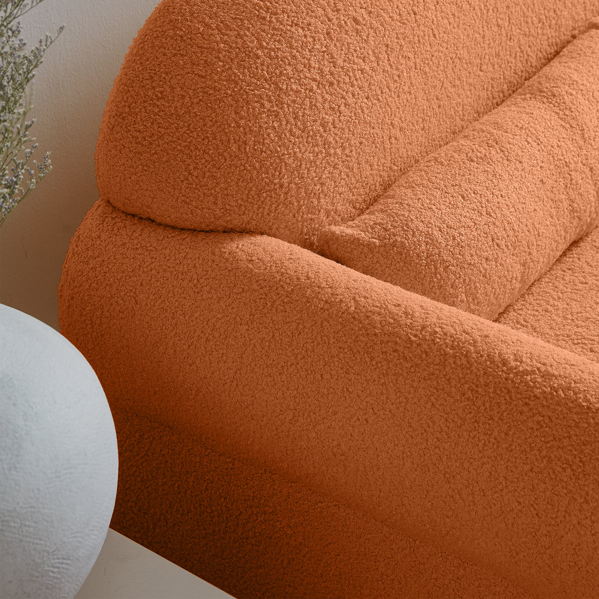 Modern Boucle Accent Chair With Lumbar Pillow For Living Room Orange Fabric 1 Seat