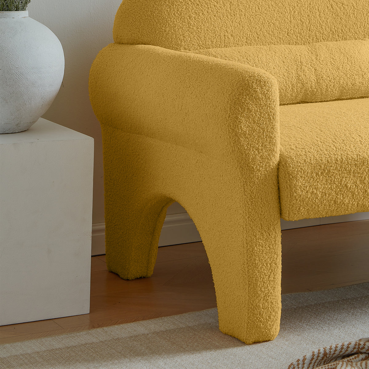 Modern Boucle Seat For Living Room Yellow Foam 2 Seat