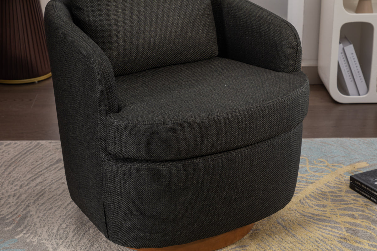 035 Linen Fabric Swivel Accent Chair With Soild Wood Round Brown Base Leg,Dark Gray Dark Gray Brown Primary Living Space Modern Eucalyptus Foam Linen