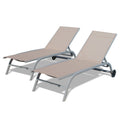 Chaise Lounge Outdoor Set Of 2, Lounge Chairs For Outside With Wheals, Outdoor Lounge Chairs With 5 Adjustable Position, Pool Lounge Chairs For Patio, Beach,Yard,Deck,Poolside Khaki, 2 Lounge Chairs Khaki Aluminium