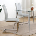 Modern Dining Chairs With Faux Leather Padded Seat Dining Living Room Chairs Upholstered Chair With Chrome Metal Legs Design For Kitchen, Living, Bedroom, Dining Room Side Chairs Set Of 4 Grey Silver Metal