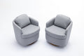 035 Linen Fabric Swivel Accent Chair With Soild Wood Round Brown Base Leg,Light Blue Light Blue Brown Primary Living Space Modern Eucalyptus Foam Linen