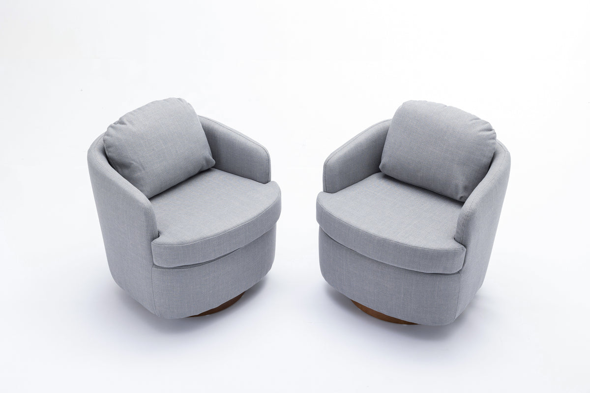 035 Linen Fabric Swivel Accent Chair With Soild Wood Round Brown Base Leg,Light Blue Light Blue Brown Primary Living Space Modern Eucalyptus Foam Linen