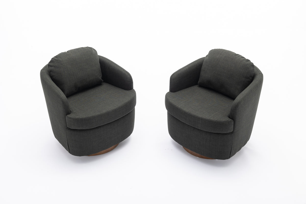 035 Linen Fabric Swivel Accent Chair With Soild Wood Round Brown Base Leg,Dark Gray Dark Gray Brown Primary Living Space Modern Eucalyptus Foam Linen