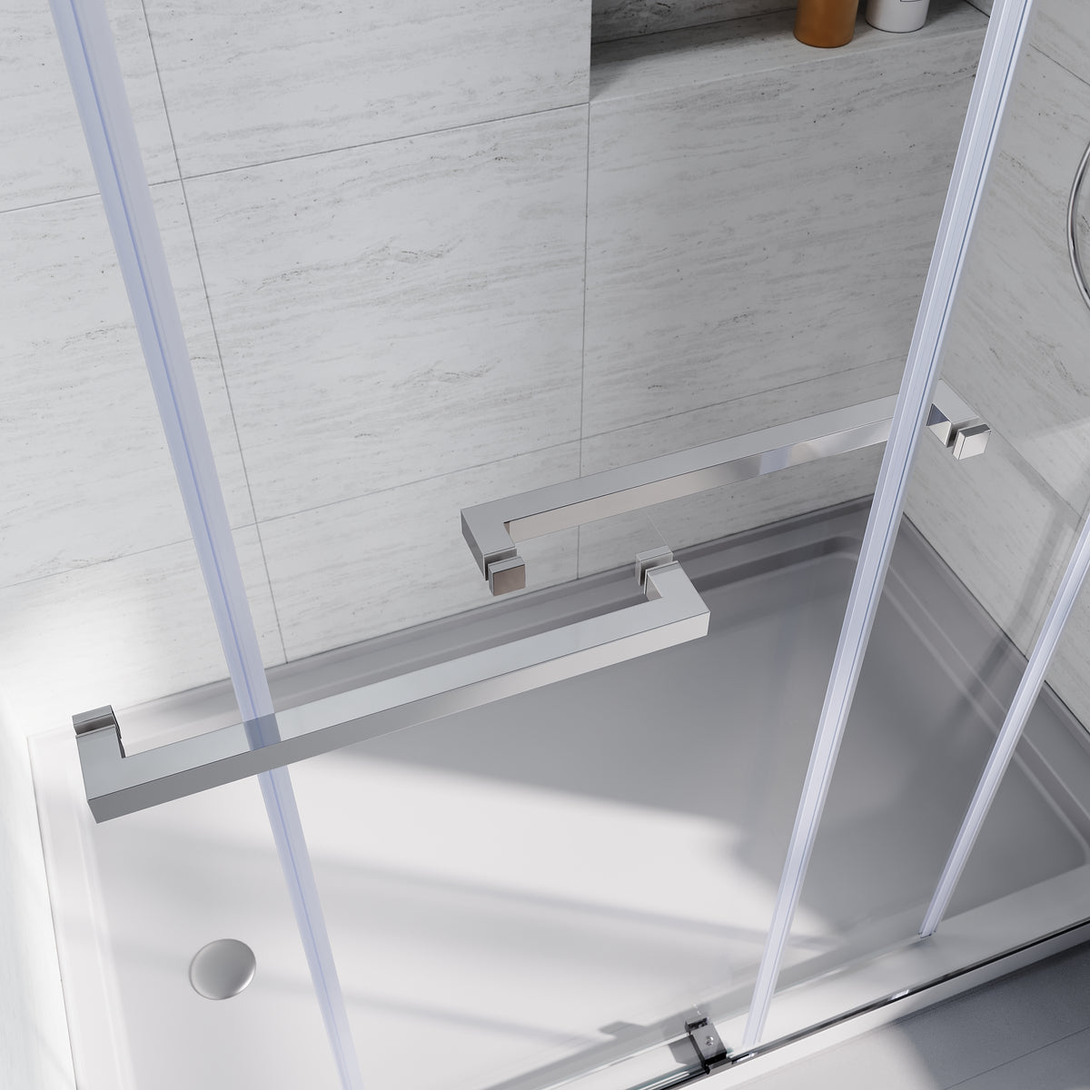 Frameless Sliding Shower Glass Door 56 60 In.W X 76 In. H,3 8" 10Mm Thick Clear Tempered Glass,Heavy Duty Stainless Steel Hardwares,Chrome Finish Chrome Stainless Steel