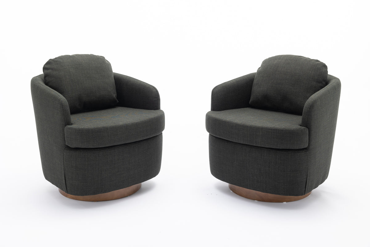 035 Linen Fabric Swivel Accent Chair With Soild Wood Round Brown Base Leg,Dark Gray Dark Gray Brown Primary Living Space Modern Eucalyptus Foam Linen