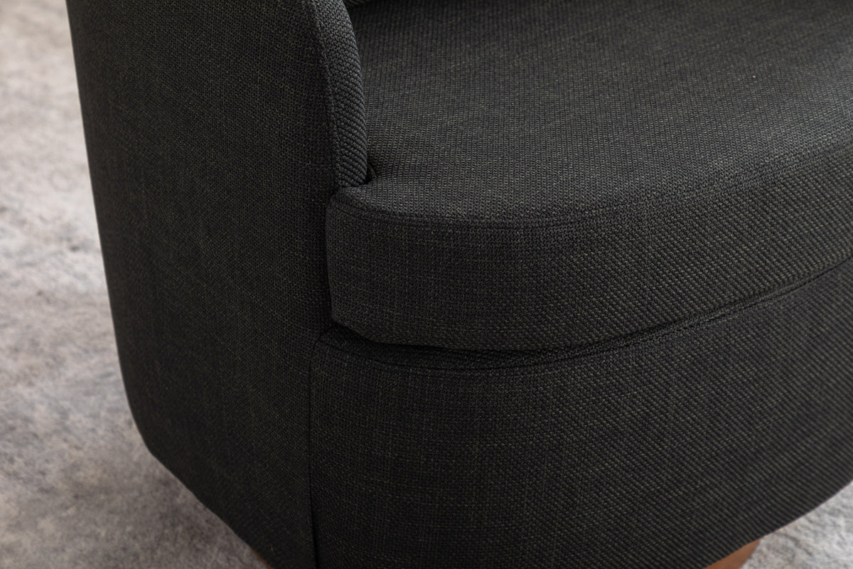 035 Linen Fabric Swivel Accent Chair With Soild Wood Round Brown Base Leg,Dark Gray Dark Gray Brown Primary Living Space Modern Eucalyptus Foam Linen