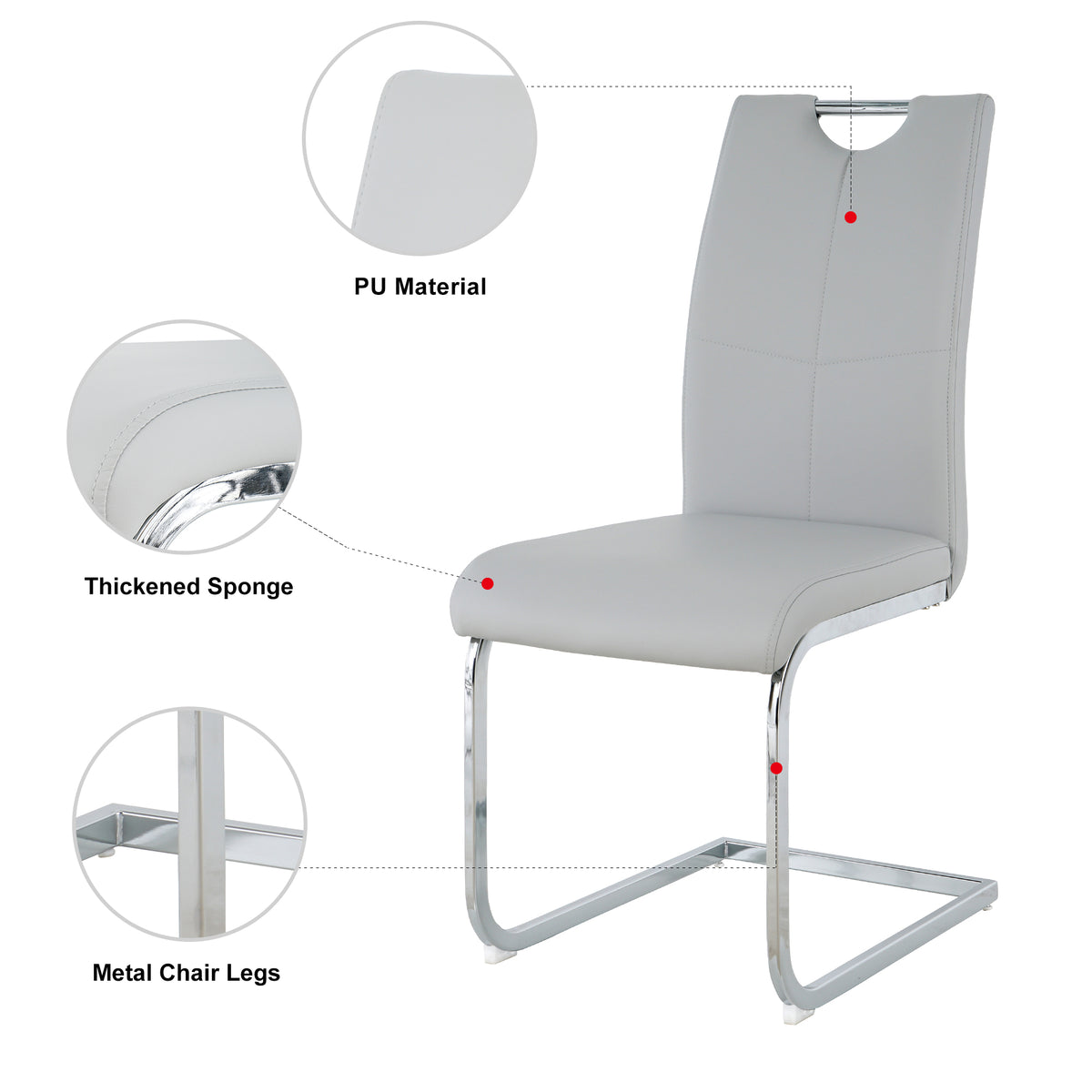 Modern Dining Chairs With Faux Leather Padded Seat Dining Living Room Chairs Upholstered Chair With Chrome Metal Legs Design For Kitchen, Living, Bedroom, Dining Room Side Chairs Set Of 4 Grey Silver Metal