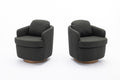 035 Linen Fabric Swivel Accent Chair With Soild Wood Round Brown Base Leg,Dark Gray Dark Gray Brown Primary Living Space Modern Eucalyptus Foam Linen