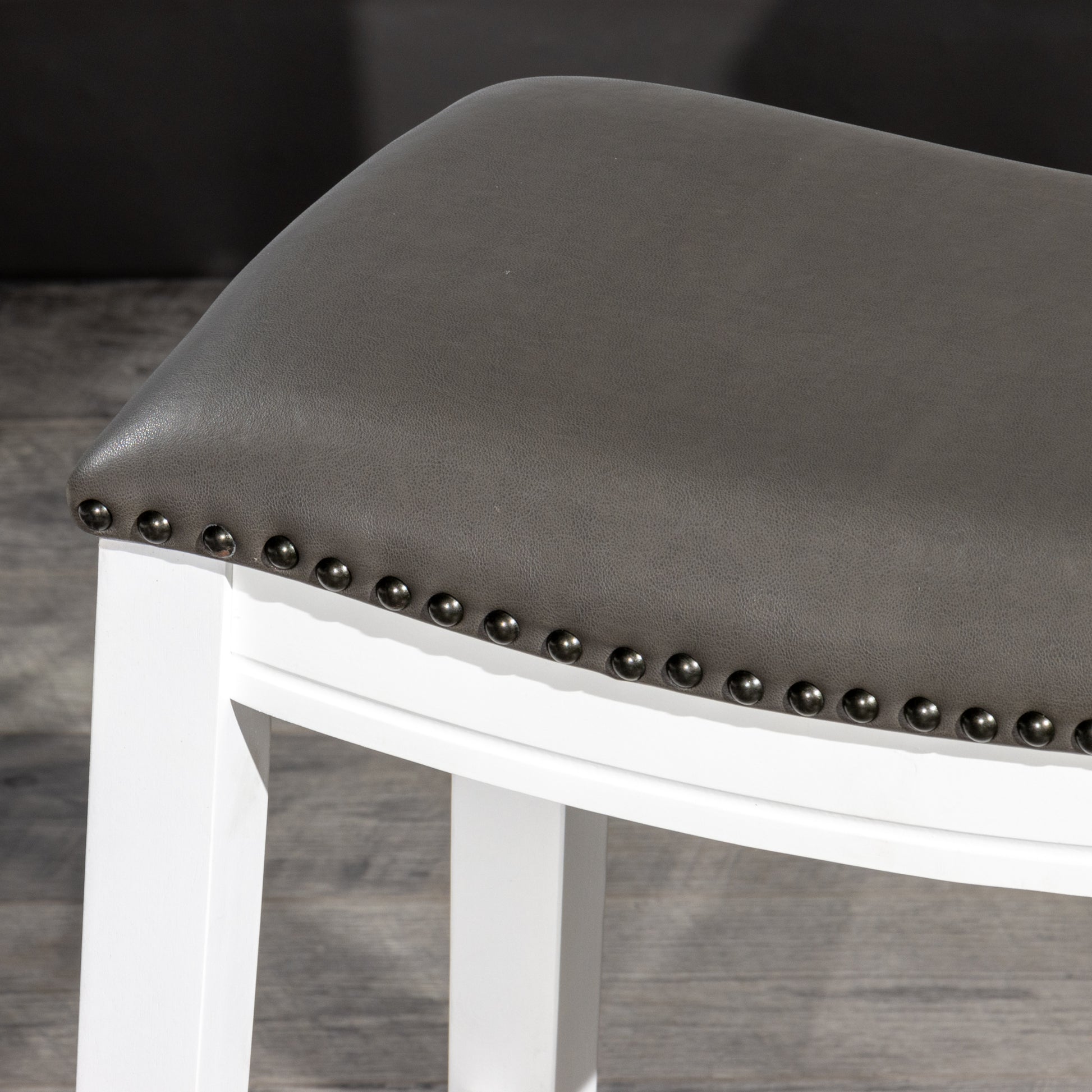 Saddle Stool, 29" Barstool, White Dark Gray Pu, Set Of 2 White Wood