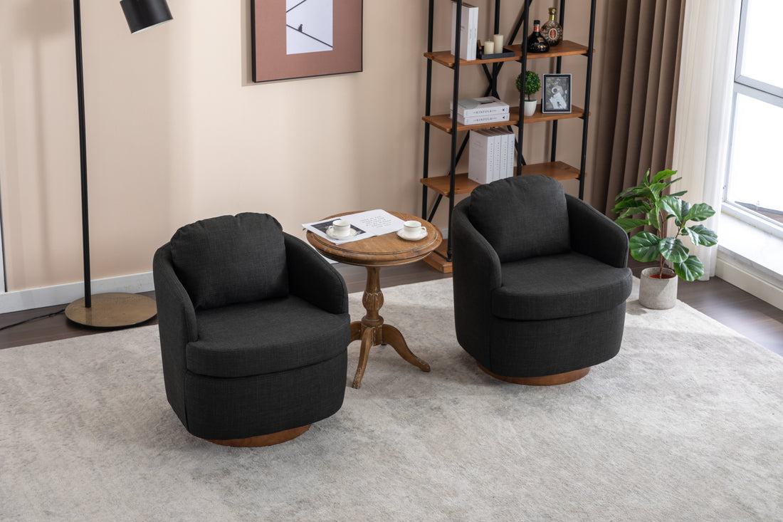 035 Linen Fabric Swivel Accent Chair With Soild Wood Round Brown Base Leg,Dark Gray Dark Gray Brown Primary Living Space Modern Eucalyptus Foam Linen