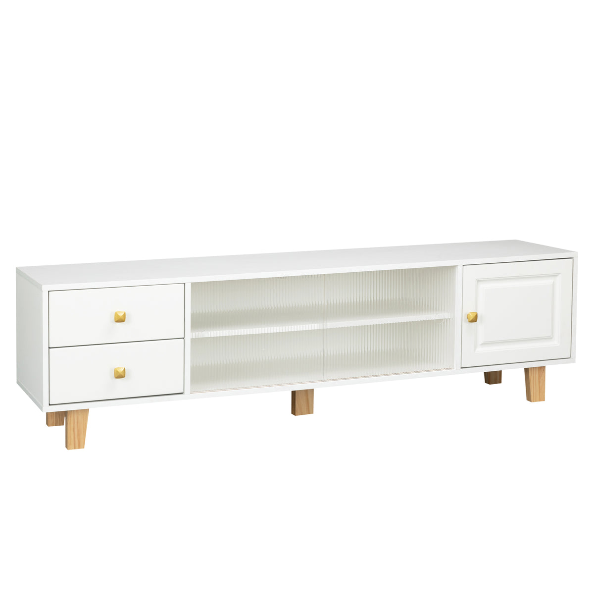 Tv Stand,Tv Cabinet,Entertainment Center,Tv Console,Media Console,Plastic Door Panel,With Led Remote Control Light,Sliding Door,Metal Handle,Solid Wooden Leg,Can Placed In The Living Room,Color:White White White Primary Living Space 60 69 Inches 60 69