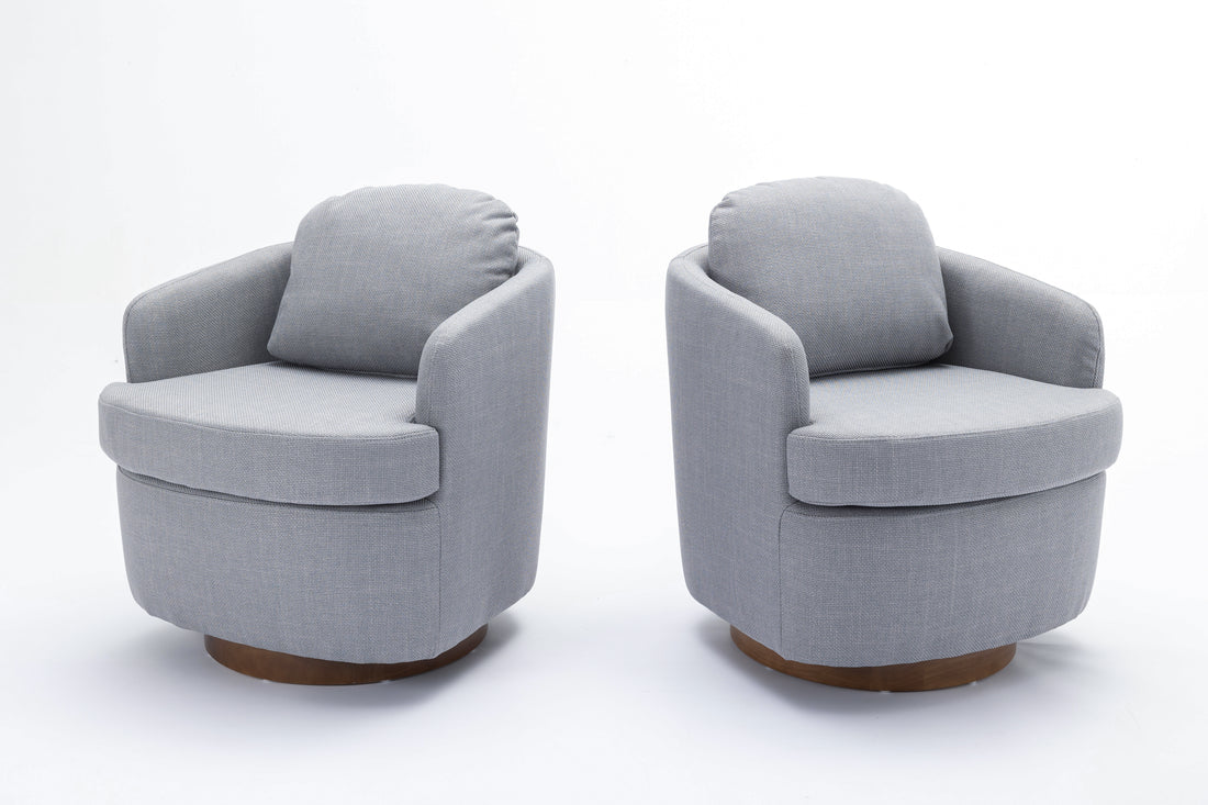 035 Linen Fabric Swivel Accent Chair With Soild Wood Round Brown Base Leg,Light Blue Light Blue Brown Primary Living Space Modern Eucalyptus Foam Linen