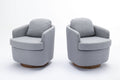 035 Linen Fabric Swivel Accent Chair With Soild Wood Round Brown Base Leg,Light Blue Light Blue Brown Primary Living Space Modern Eucalyptus Foam Linen