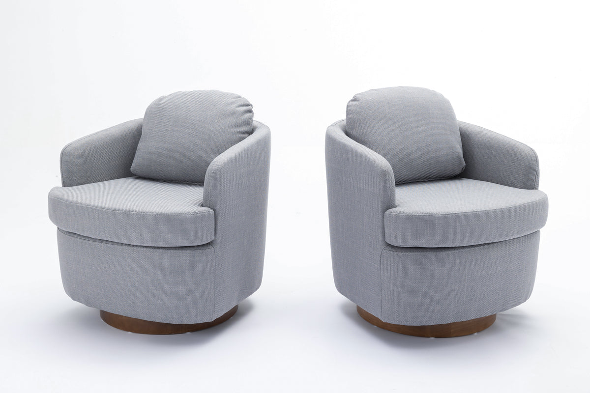 035 Linen Fabric Swivel Accent Chair With Soild Wood Round Brown Base Leg,Light Blue Light Blue Brown Primary Living Space Modern Eucalyptus Foam Linen