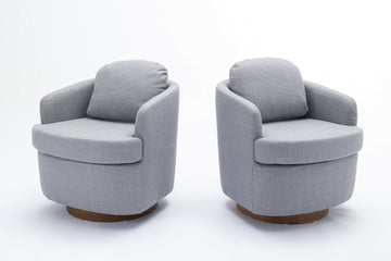 035 Linen Fabric Swivel Accent Chair With Soild Wood Round Brown Base Leg,Light Blue Light Blue Brown Primary Living Space Modern Eucalyptus Foam Linen