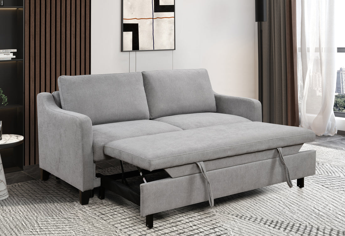 69"3 In 1 Convertible Queen Sleeper Sofa Bed, Modern Fabric Loveseat Futon Sofa Couch W Pullout Bed, Small Beautiful Seat Lounge Sofa W Reclining Backrest, Furniture For Living Room, White Gray