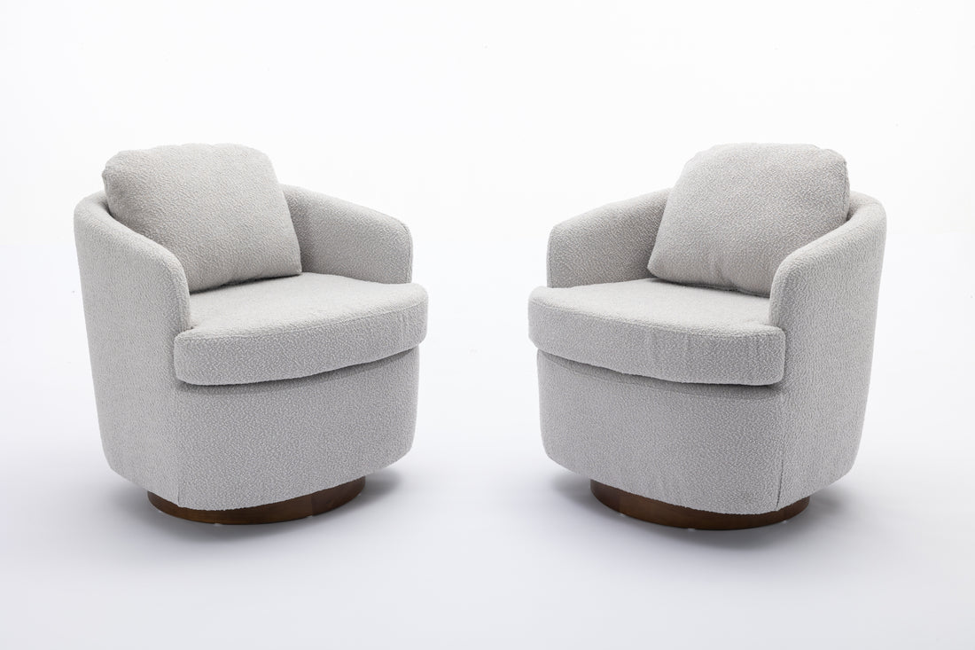 035 Boucle Fabric Swivel Accent Chair With Soild Wood Round Brown Base Leg,Light Gray Light Gray Brown Primary Living Space Modern Eucalyptus Foam Boucle
