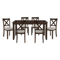 Dark Chery Finish Wooden Dining Set 7Pc Dining Table And Beige Side Chairs Transitional Kitchen Breakfast Furniture Set Wood Wood Cherry Seats 6 Wood Dining Room 60 Inches Casual,Transitional 4 Leg Rectangular Dining Table With Chair Wood