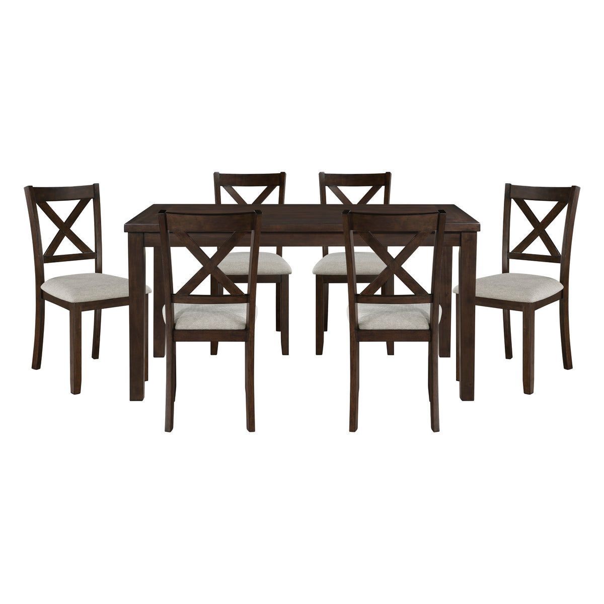Dark Chery Finish Wooden Dining Set 7Pc Dining Table And Beige Side Chairs Transitional Kitchen Breakfast Furniture Set Wood Wood Cherry Seats 6 Wood Dining Room 60 Inches Casual,Transitional 4 Leg Rectangular Dining Table With Chair Wood
