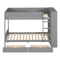 Twin Over Twin Bunk Bed With 2 Drawers And Multi Layer Cabinet, Gray Gray Solid Wood Mdf