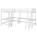 Wood Twin Size L Shaped Loft Bed With Ladder And 2 Built In L Shaped Desks, White Box Spring Not Required Twin White Wood Bedroom Solid Wood Mdf