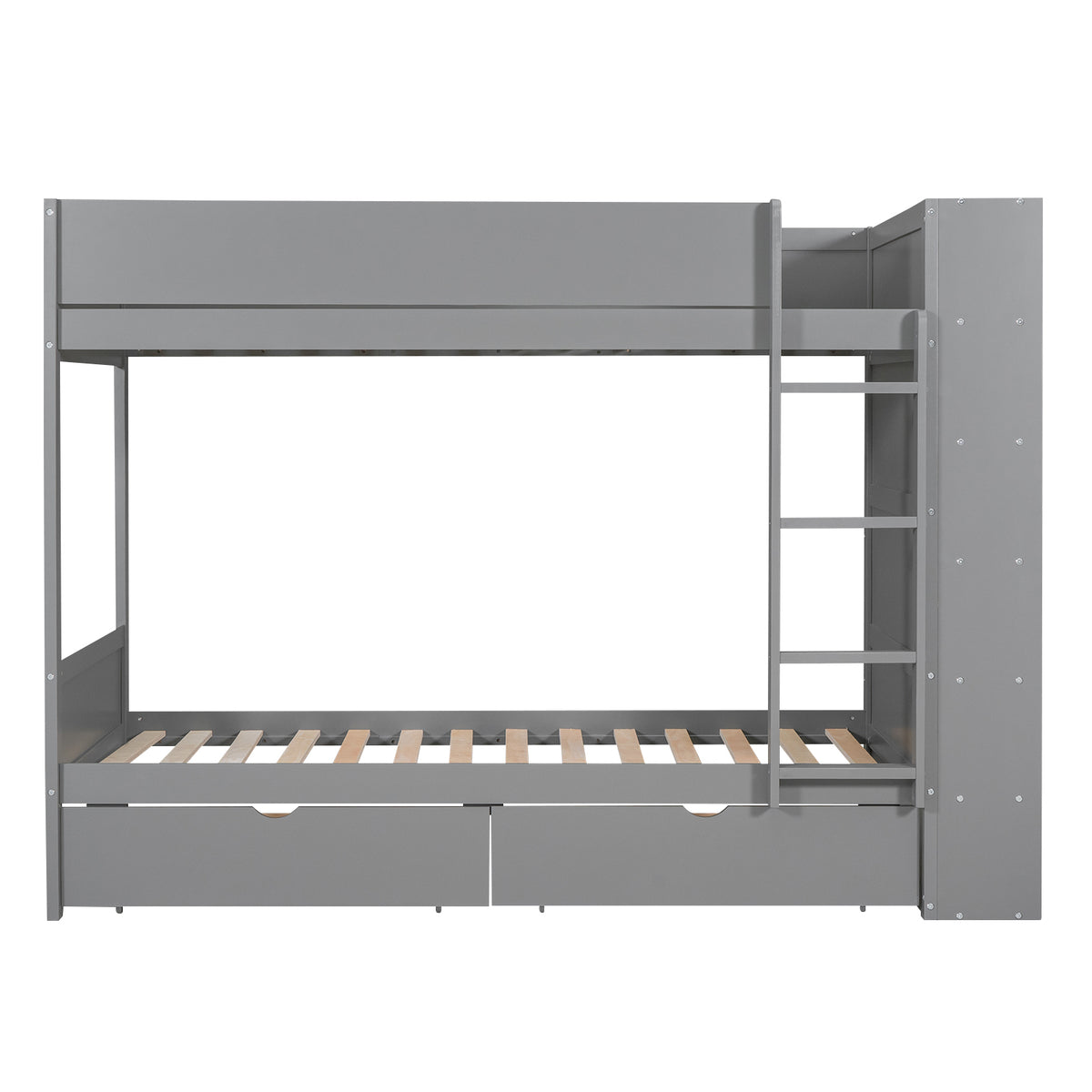 Twin Over Twin Bunk Bed With 2 Drawers And Multi Layer Cabinet, Gray Gray Solid Wood Mdf