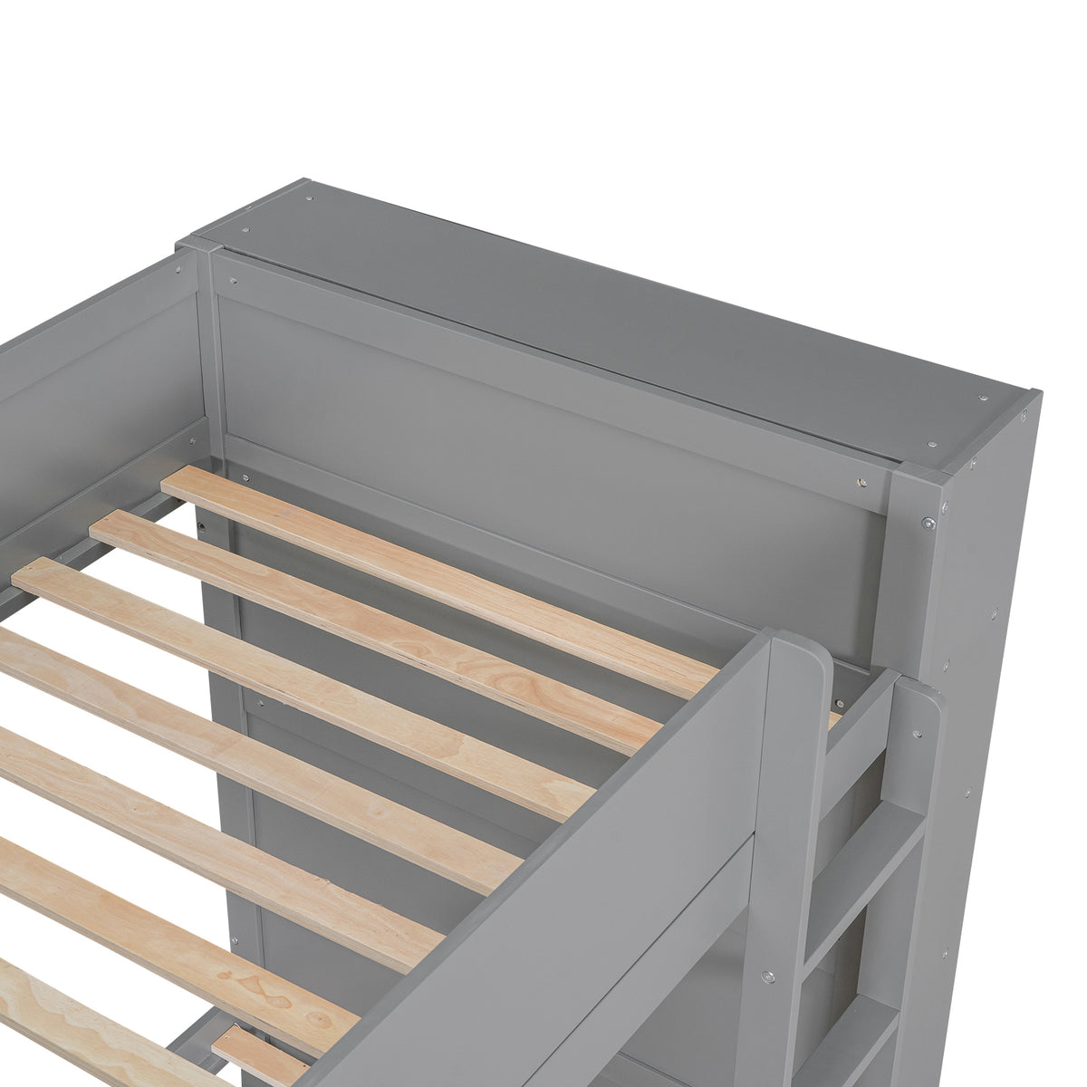 Twin Over Twin Bunk Bed With 2 Drawers And Multi Layer Cabinet, Gray Gray Solid Wood Mdf