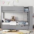 Twin Over Twin Bunk Bed With 2 Drawers And Multi Layer Cabinet, Gray Gray Solid Wood Mdf