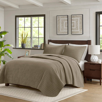 3 Piece Luxurious Oversized Quilt Set Taupe Cotton
