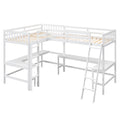 Wood Twin Size L Shaped Loft Bed With Ladder And 2 Built In L Shaped Desks, White Box Spring Not Required Twin White Wood Bedroom Solid Wood Mdf