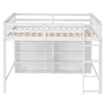 Full Size Loft Bed With 8 Open Storage Shelves And Built In Ladder, White White Solid Wood Mdf