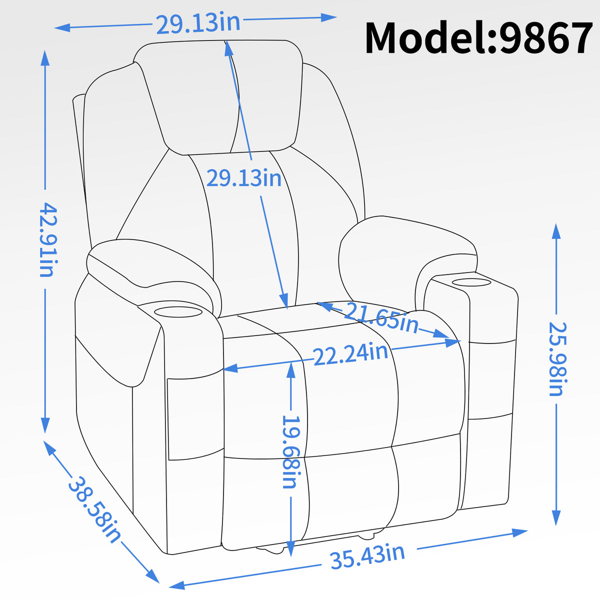 Up To 350 Lbs Chenille Power Lift Recliner Chair, Heavy Duty Motion Mechanism With 8 Point Vibration Massage And Lumbar Heating, Usb And Type C Ports, Stainless Steel Cup Holders, Blue White Metal Primary Living Space Heavy Duty Pine Blue Gray Chenille