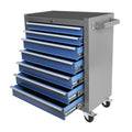Rolling Tool Chest With 7 Drawer Tool Box With Wheels Multifunctional Tool Cart Mechanic Tool Storage Cabinet For Garage, Warehouse, Workshop, Repair Shop Blue Grey Steel
