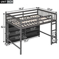 Full Size Loft Bed With 8 Open Storage Shelves And Built In Ladder, Gray Gray Solid Wood Mdf