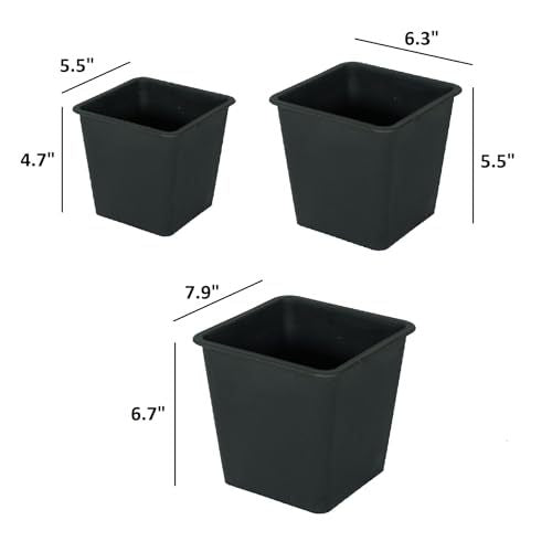 7.9" Square Nursery Plant Pot Garden Plastic Pots With Drainage 5 Pack Black Plastic