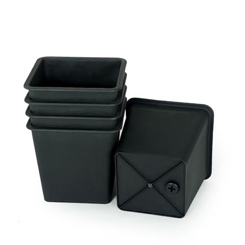 7.9" Square Nursery Plant Pot Garden Plastic Pots With Drainage 5 Pack Black Plastic