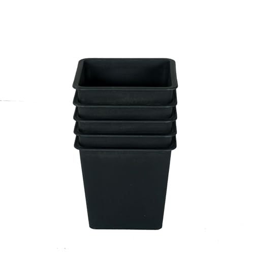 7.9" Square Nursery Plant Pot Garden Plastic Pots With Drainage 5 Pack Black Plastic