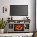 55 Inch Tv Media Stand With Electric Fireplace Kd Inserts Heater,Gray Wash Color Powder Coated Electric Gray Wash Vent Free Primary Living Space Yes Insert Temptered Glass Stainless Steel Mdf Electric