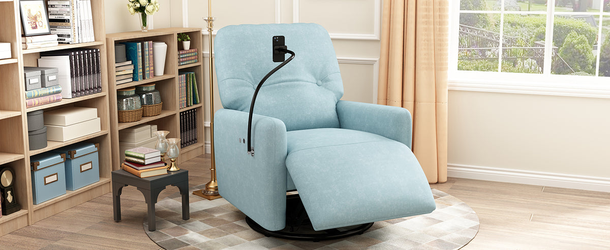 270 Degree Swivel Electric Recliner Home Theater Seating Single Reclining Sofa Rocking Motion Recliner With A Phone Holder For Living Room, Blue Blue Foam Polyester