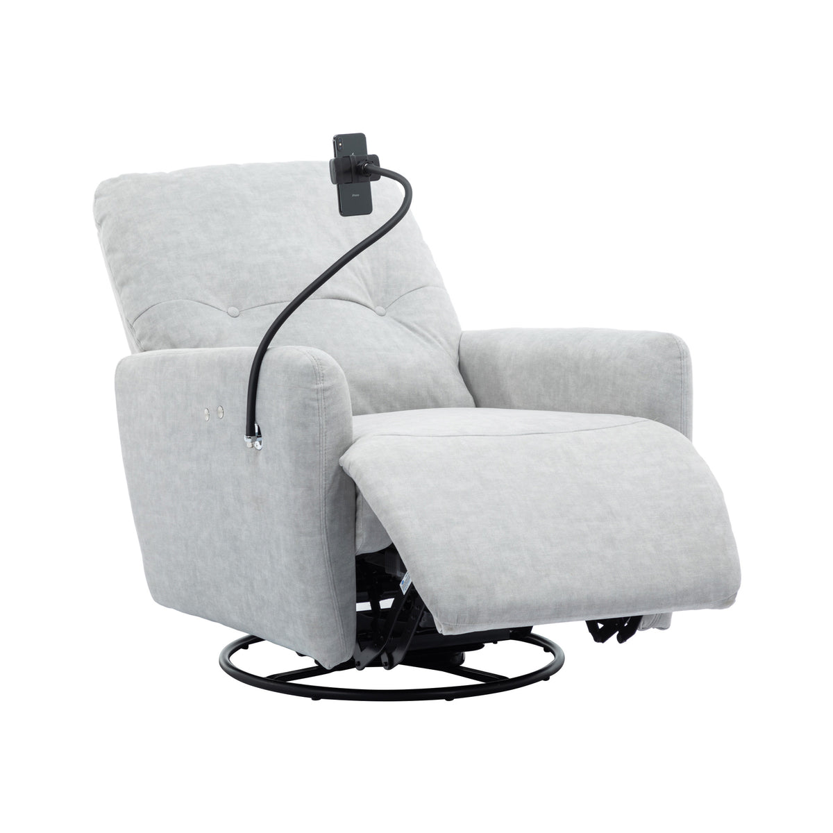 270 Degree Swivel Electric Recliner Home Theater Seating Single Reclining Sofa Rocking Motion Recliner With A Phone Holder For Living Room, Grey Grey Foam Polyester