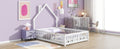 Full House Shaped Headboard Floor Bed With Fence ,White Full White Wood Bedroom American Design Pine Bed Frame Pine