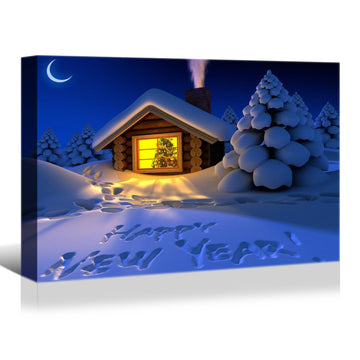 Framed Canvas Wall Art Decor Painting For Year, Happy Year On Snow Gift Painting For Year Gift, Decoration For Chrismas Eve Office Living Room, Bedroom Decor Ready To Han Rectangle Framed Multicolor