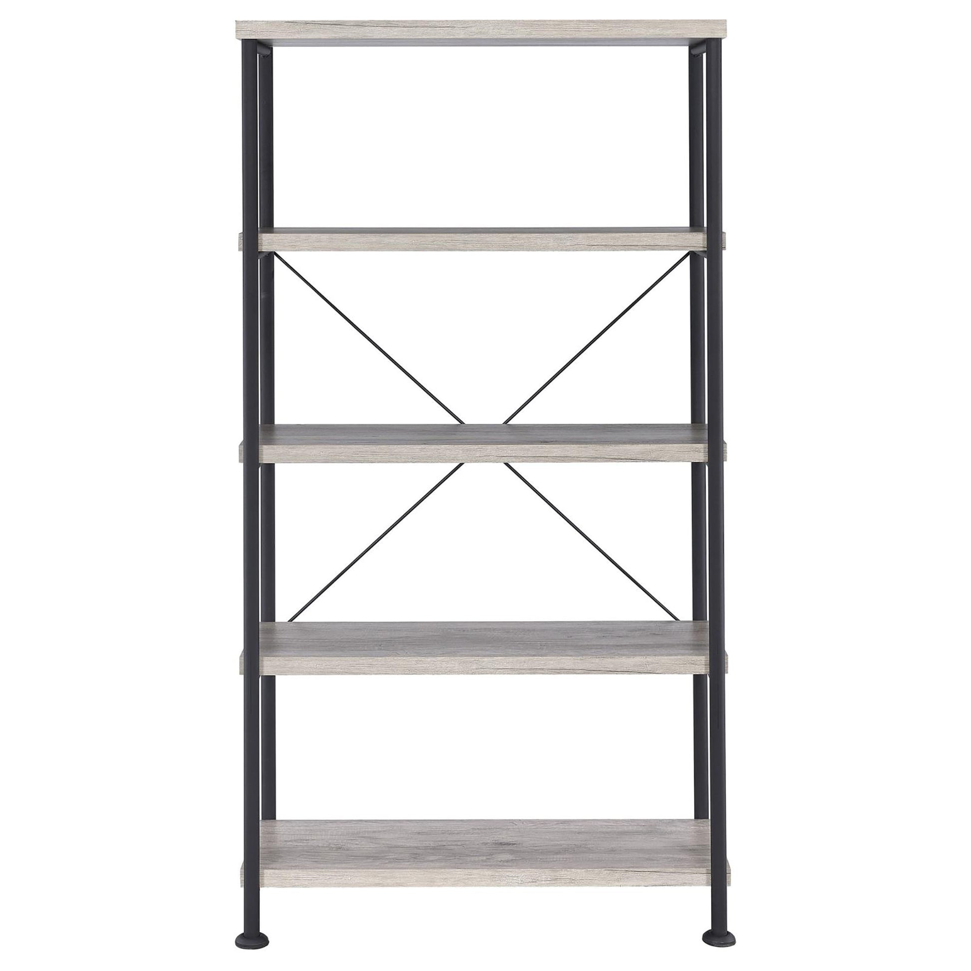 Grey Driftwood 4 Shelf Bookcase 4 Grey Gray Standard Horizontal Office Wood Open Back Farmhouse,Rustic Wood