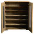 Golden Oak And Black Mesh Door Accent Cabinet Standard 5 Or More Shelves Oak Brown Light Brown Primary Living Space Adjustable Shelves Farmhouse,Rustic Wood