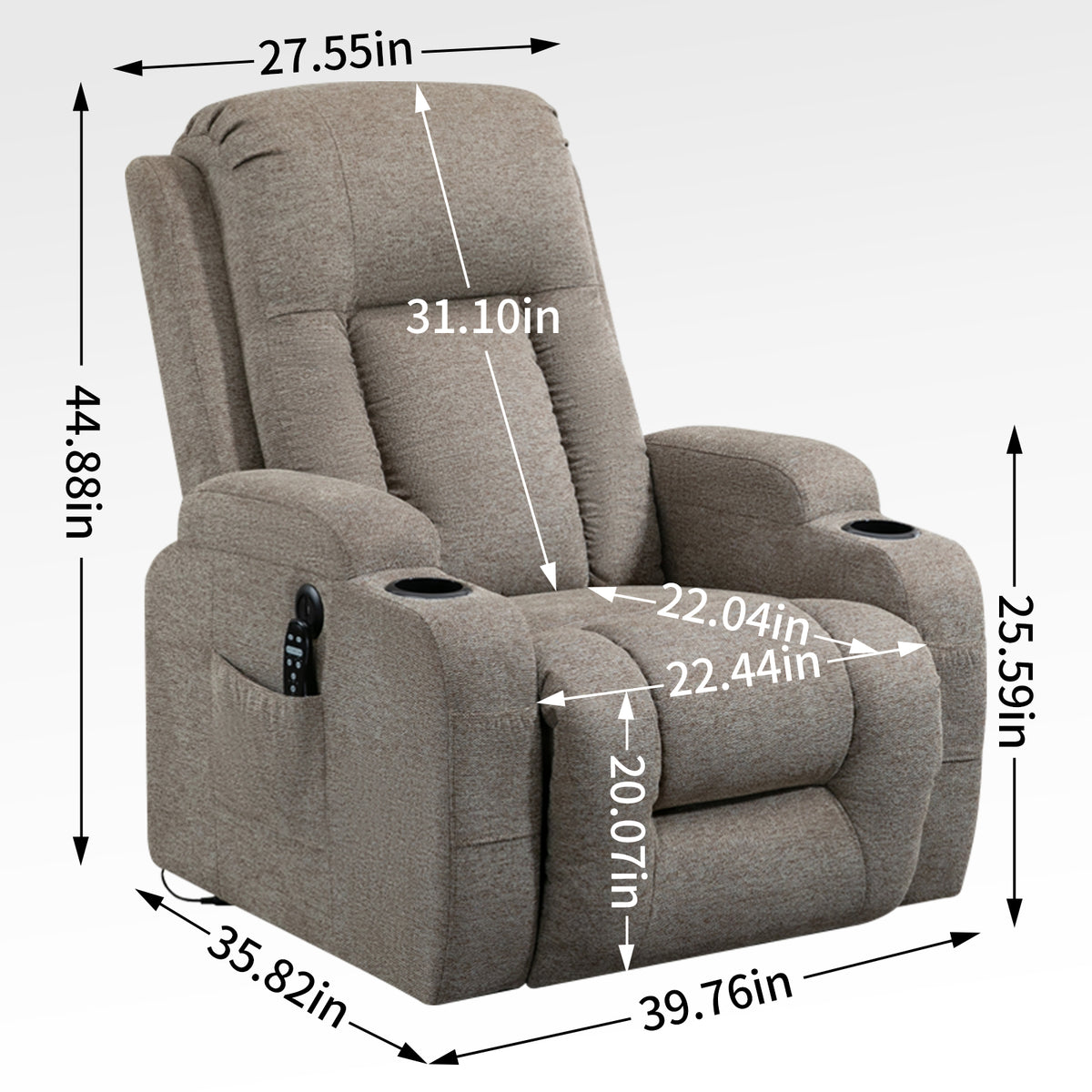 Infinite Position Single Motor Up To 350 Lbs Power Lift Recliner Chair For Elderly, Heavy Duty Motion Mechanism With 8 Point Vibration Massage And Lumbar Heating, Usb Charging Port, Cup Holders, Brown White Metal Primary Living Space Heavy Duty Pine